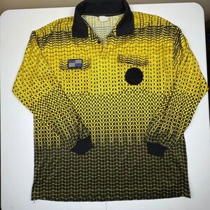 Vtg NISOA Referee Soccer Jersey Long Sleeve Yellow Black Geometric Pattern XL US